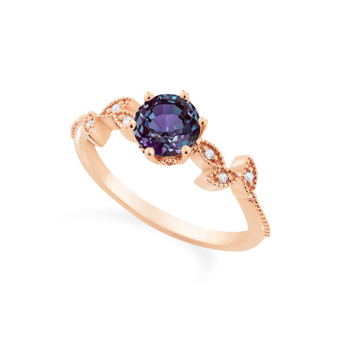 [Dahlia] Petite Floral Engagement Ring in Lab Alexandrite Women's Ring michelliafinejewelry   