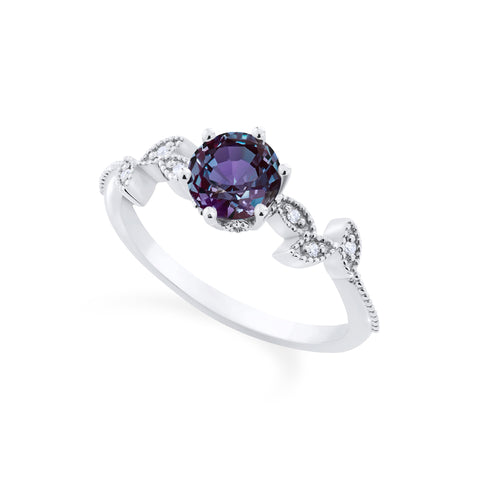 [Dahlia] Petite Floral Engagement Ring in Lab Alexandrite Women's Ring michelliafinejewelry   