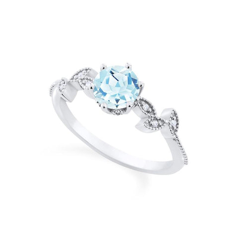 [Dahlia] Petite Floral Engagement Ring in Aquamarine Women's Ring michelliafinejewelry   