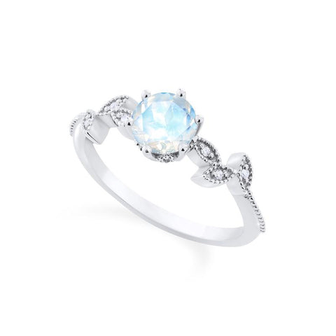 [Dahlia] Petite Floral Engagement Ring in Moonstone Women's Ring michelliafinejewelry   