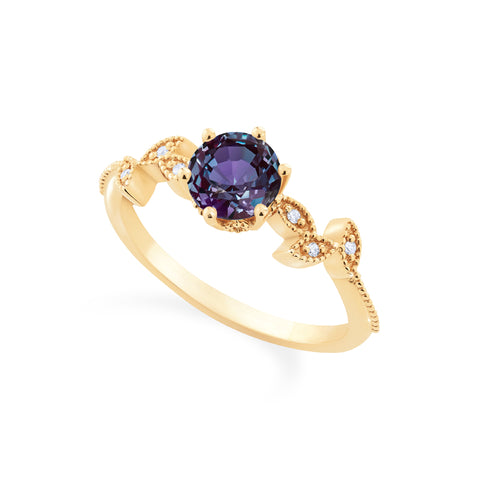 [Dahlia] Petite Floral Engagement Ring in Lab Alexandrite Women's Ring michelliafinejewelry   