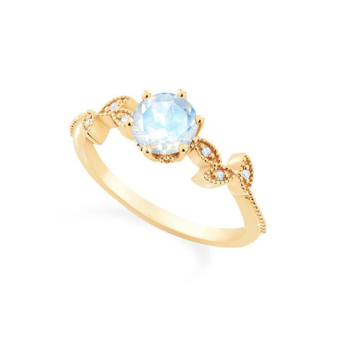 [Dahlia] Petite Floral Engagement Ring in Moonstone Women's Ring michelliafinejewelry   