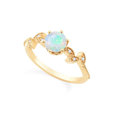 [Dahlia] Petite Floral Engagement Ring in Opal Women's Ring michelliafinejewelry   