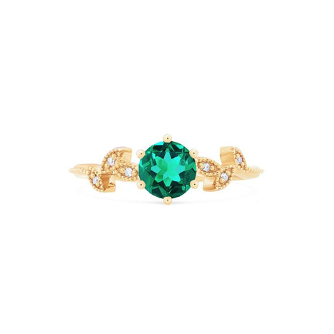 [Dahlia] Petite Floral Engagement Ring in Emerald Women's Ring michelliafinejewelry   