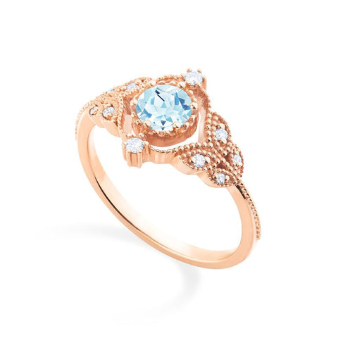 [Adeline] Vintage Rose Ring in Aquamarine Women's Ring michelliafinejewelry   