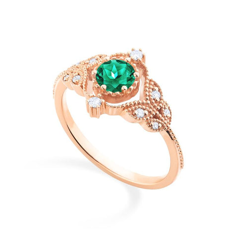 [Adeline] Vintage Rose Ring in Lab Emerald Women's Ring michelliafinejewelry   