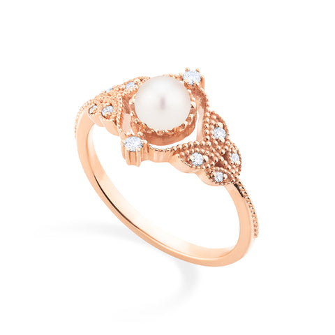 [Adeline] Vintage Rose Ring in Akoya Pearl Women's Ring michelliafinejewelry   