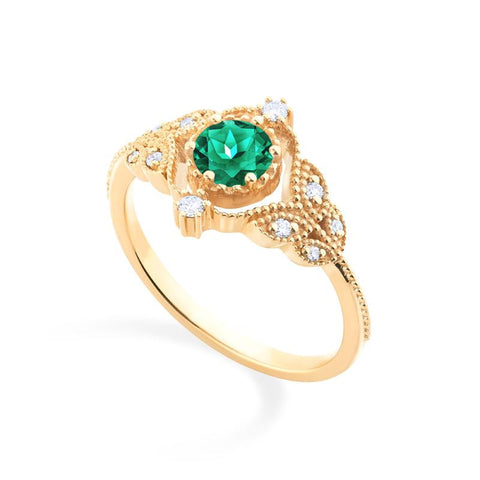 [Adeline] Vintage Rose Ring in Lab Emerald Women's Ring michelliafinejewelry   