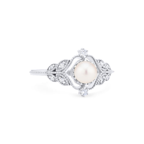 [Adeline] Vintage Rose Ring in Akoya Pearl Women's Ring michelliafinejewelry   