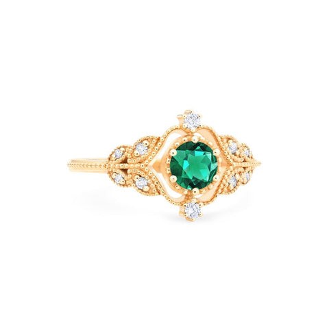 [Adeline] Vintage Rose Ring in Lab Emerald Women's Ring michelliafinejewelry   
