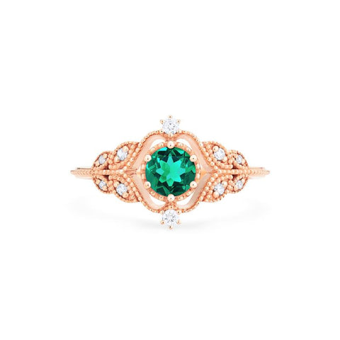 [Adeline] Vintage Rose Ring in Lab Emerald Women's Ring michelliafinejewelry   