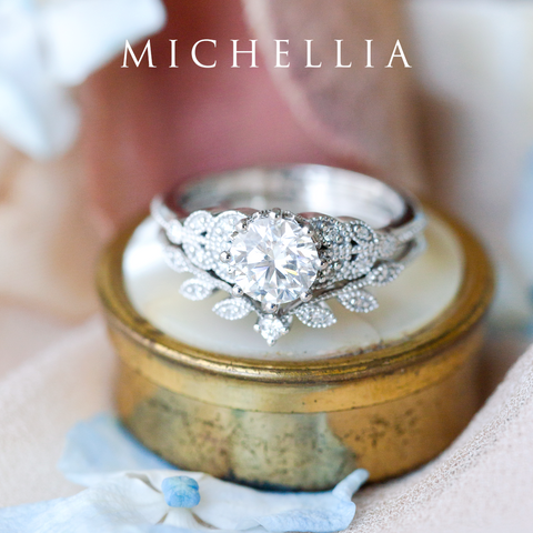 [Kerensa] Classic Floral Engagement Ring in Diamond / Moissanite Women's Ring michelliafinejewelry   