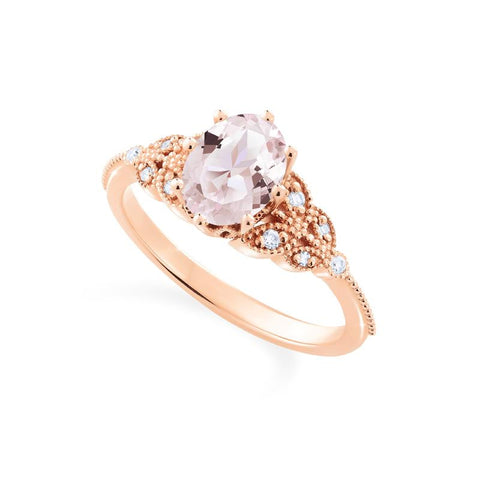 [Olivia] Classic Floral Oval Engagement Ring in Morganite Women's Ring michelliafinejewelry