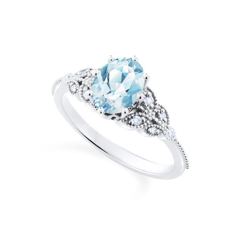 [Olivia] Classic Floral Oval Cut Ring in Aquamarine Women's Ring michelliafinejewelry   
