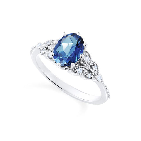 [Olivia] Classic Floral Oval Engagement Ring in Lab Blue Sapphire Women's Ring michelliafinejewelry