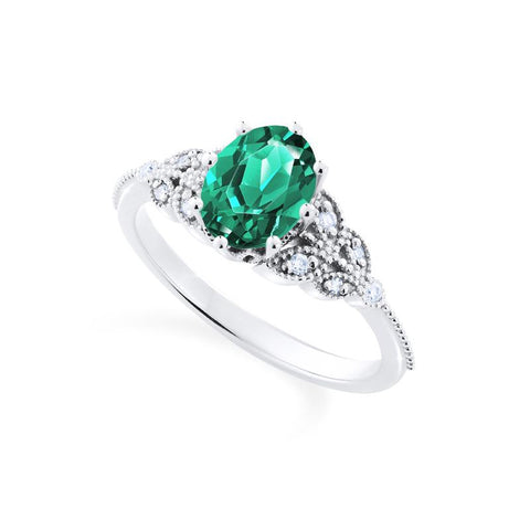 [Olivia] Classic Floral Oval Engagement Ring in Lab Emerald Women's Ring michelliafinejewelry   