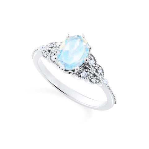 [Olivia] Classic Floral Oval Engagement Ring in Moonstone Women's Ring michelliafinejewelry