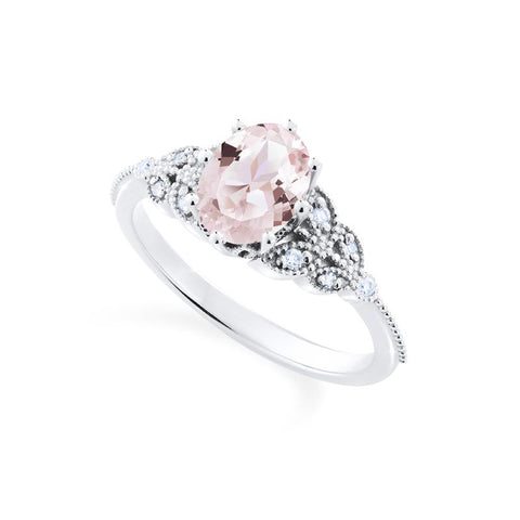 [Olivia] Classic Floral Oval Engagement Ring in Morganite Women's Ring michelliafinejewelry
