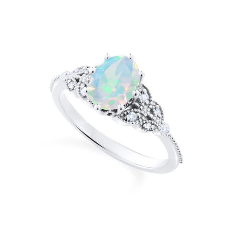 [Olivia] Classic Floral Oval Engagement Ring in Natural Australian Opal Women's Ring michelliafinejewelry