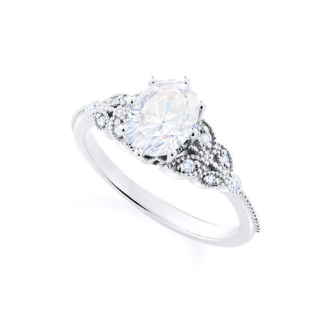 [Olivia] Classic Floral Oval Engagement Ring in Diamond / Moissanite Women's Ring michelliafinejewelry   