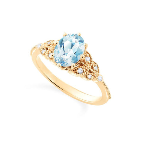 [Olivia] Classic Floral Oval Cut Ring in Aquamarine Women's Ring michelliafinejewelry   