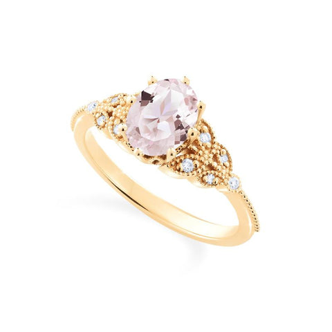 [Olivia] Classic Floral Oval Engagement Ring in Morganite Women's Ring michelliafinejewelry