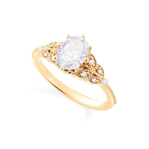 [Olivia] Classic Floral Oval Engagement Ring in Diamond / Moissanite Women's Ring michelliafinejewelry   