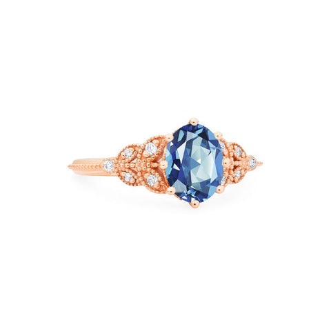 [Olivia] Classic Floral Oval Engagement Ring in Lab Blue Sapphire Women's Ring michelliafinejewelry