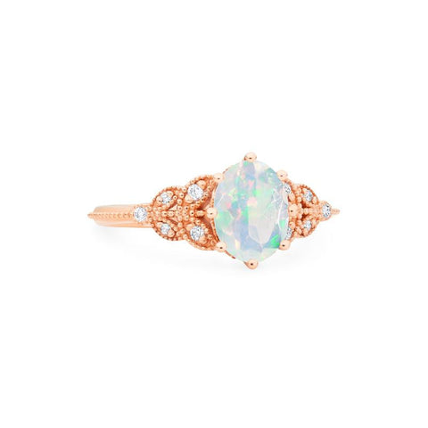 [Olivia] Classic Floral Oval Engagement Ring in Natural Australian Opal Women's Ring michelliafinejewelry