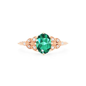 [Olivia] Classic Floral Oval Cut Ring in Lab Emerald Women's Ring michelliafinejewelry   