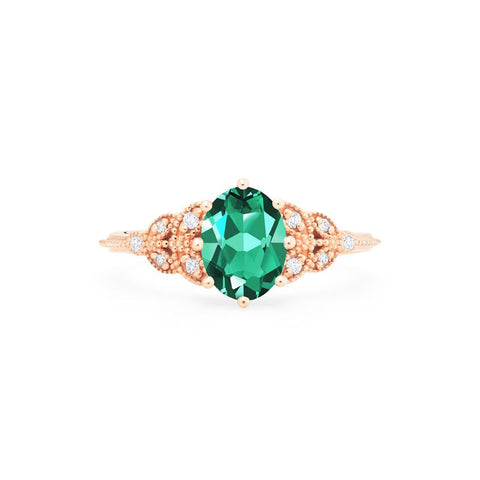 [Olivia] Classic Floral Oval Engagement Ring in Lab Emerald Women's Ring michelliafinejewelry   