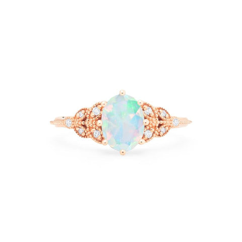 [Olivia] Classic Floral Oval Engagement Ring in Natural Australian Opal Women's Ring michelliafinejewelry