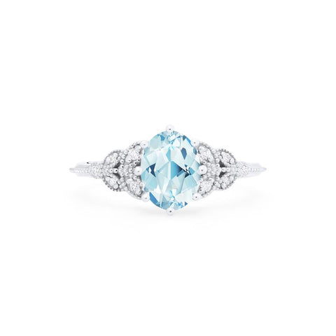 [Olivia] Classic Floral Oval Cut Ring in Aquamarine Women's Ring michelliafinejewelry   