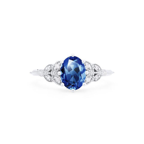 [Olivia] Classic Floral Oval Engagement Ring in Lab Blue Sapphire Women's Ring michelliafinejewelry