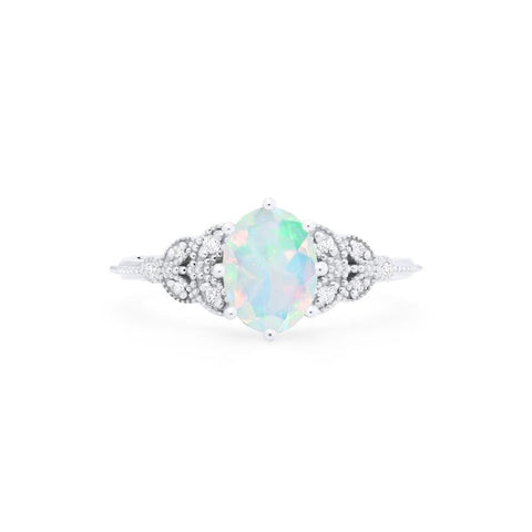 [Olivia] Classic Floral Oval Engagement Ring in Natural Australian Opal Women's Ring michelliafinejewelry