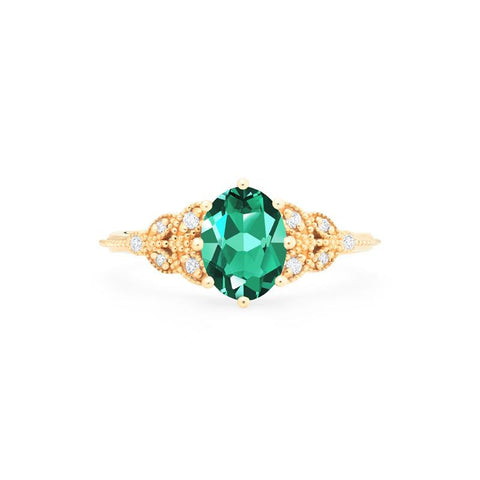[Olivia] Classic Floral Oval Engagement Ring in Lab Emerald Women's Ring michelliafinejewelry   