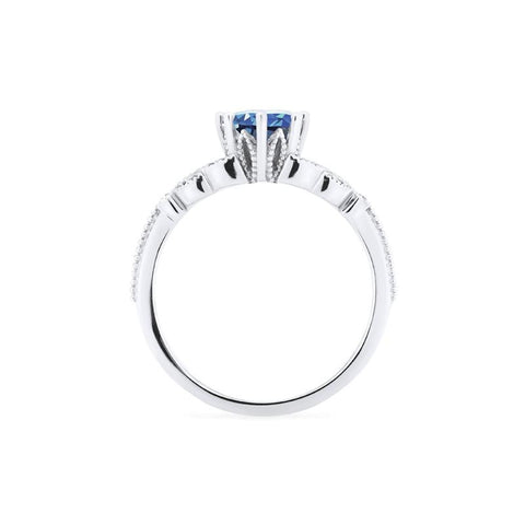 [Olivia] Classic Floral Oval Engagement Ring in Lab Blue Sapphire Women's Ring michelliafinejewelry