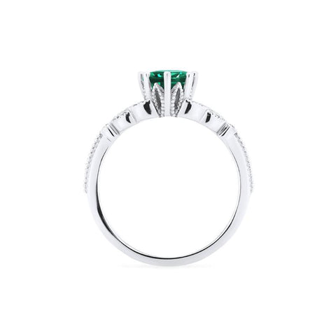 [Olivia] Classic Floral Oval Engagement Ring in Lab Emerald Women's Ring michelliafinejewelry   