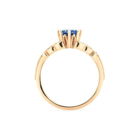 [Olivia] Classic Floral Oval Engagement Ring in Lab Blue Sapphire Women's Ring michelliafinejewelry