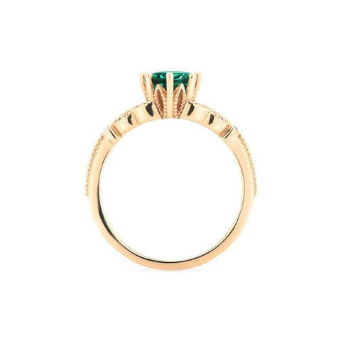 [Olivia] Classic Floral Oval Engagement Ring in Lab Emerald Women's Ring michelliafinejewelry   