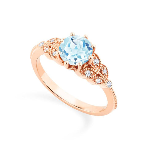 [Kerensa] Classic Floral Engagement Ring in Aquamarine Women's Ring michelliafinejewelry