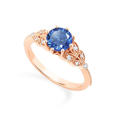 [Kerensa] Classic Floral Engagement Ring in Lab Blue Sapphire Women's Ring michelliafinejewelry
