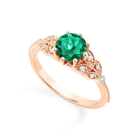 [Kerensa] Classic Floral Engagement Ring in Lab Emerald Women's Ring michelliafinejewelry
