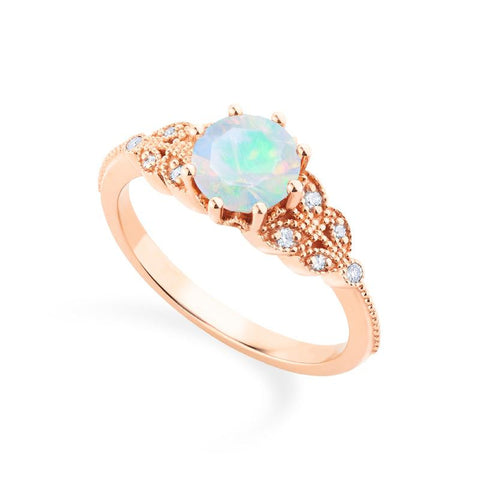 [Kerensa] Classic Floral Engagement Ring in Opal Women's Ring michelliafinejewelry