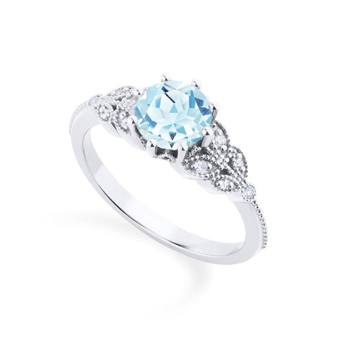 [Kerensa] Classic Floral Engagement Ring in Aquamarine Women's Ring michelliafinejewelry