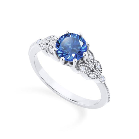 [Kerensa] Classic Floral Engagement Ring in Lab Blue Sapphire Women's Ring michelliafinejewelry