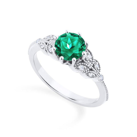 [Kerensa] Classic Floral Engagement Ring in Lab Emerald Women's Ring michelliafinejewelry
