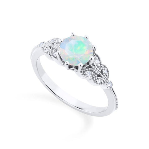 [Kerensa] Classic Floral Engagement Ring in Opal Women's Ring michelliafinejewelry