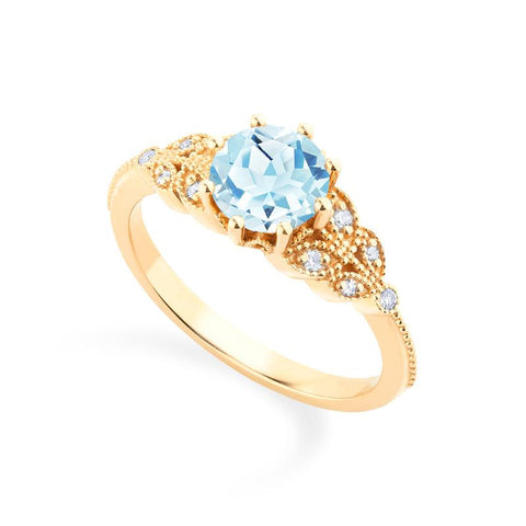 [Kerensa] Classic Floral Engagement Ring in Aquamarine Women's Ring michelliafinejewelry