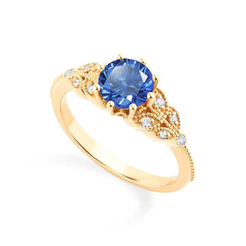 [Kerensa] Classic Floral Engagement Ring in Lab Blue Sapphire Women's Ring michelliafinejewelry